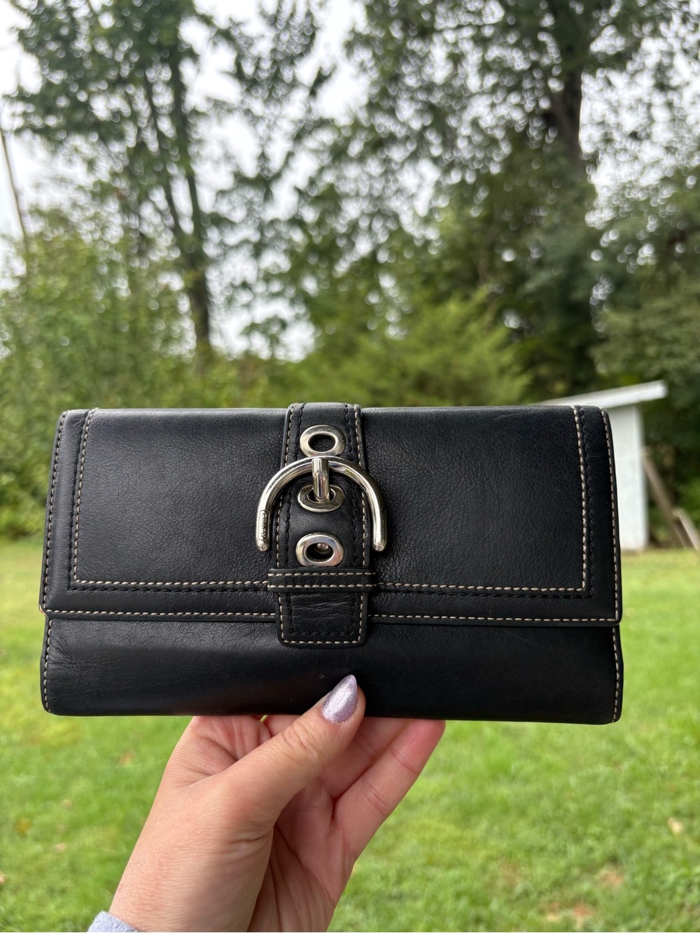 Vintage Y2K Coach Soho Black Leather Buckle Wallet Clutch